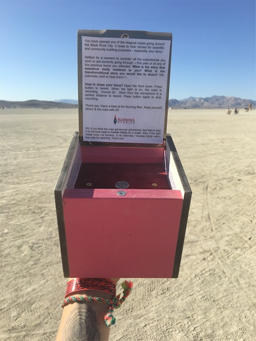 Story Sharing Cube at Burning Man in the Black Rock Desert, Nevada, 2019. Photo credit: Terje Toomistu (2019).